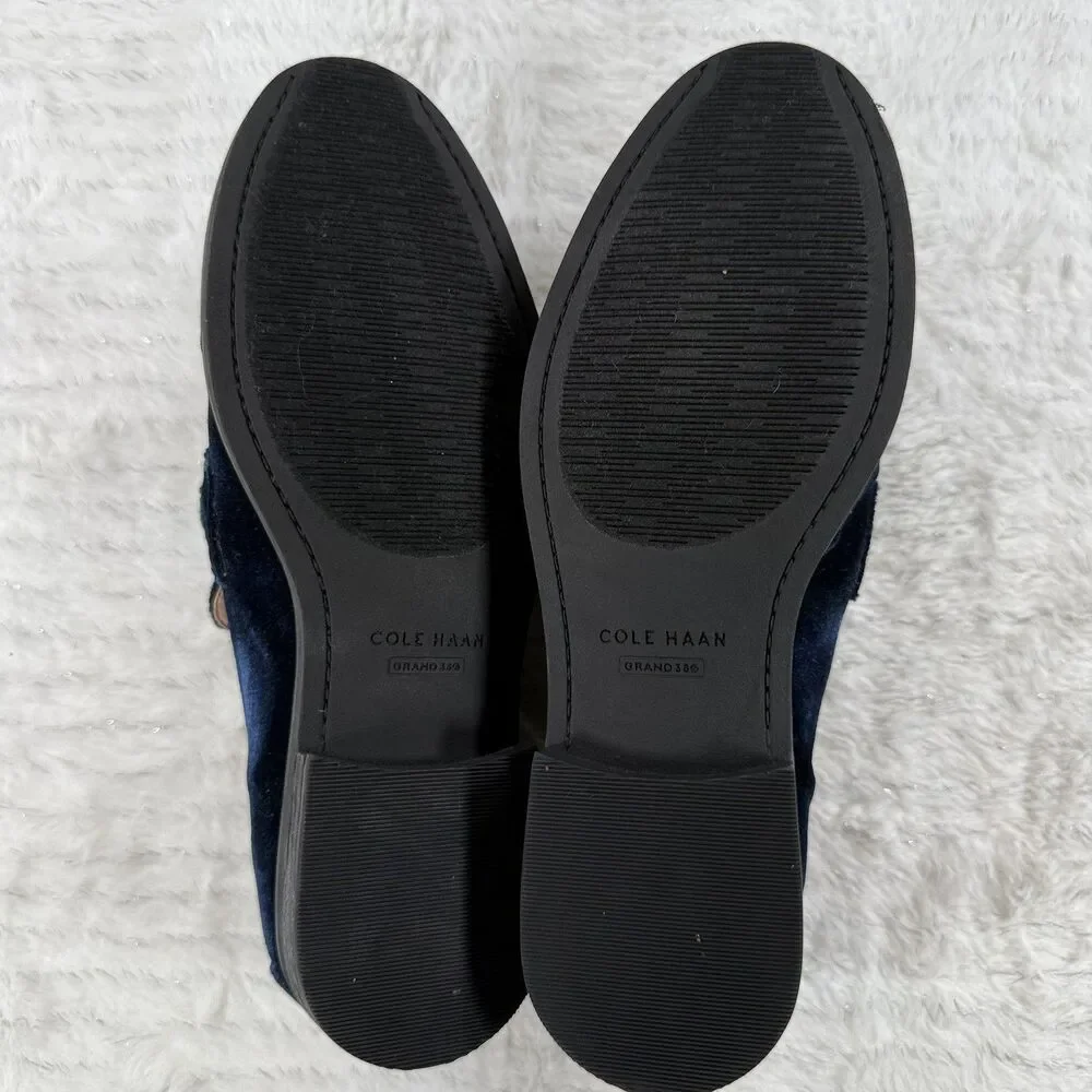Cole Haan Womens Stassi Velvet Chain Loafer Navy Blue Size 6 Dress Flat